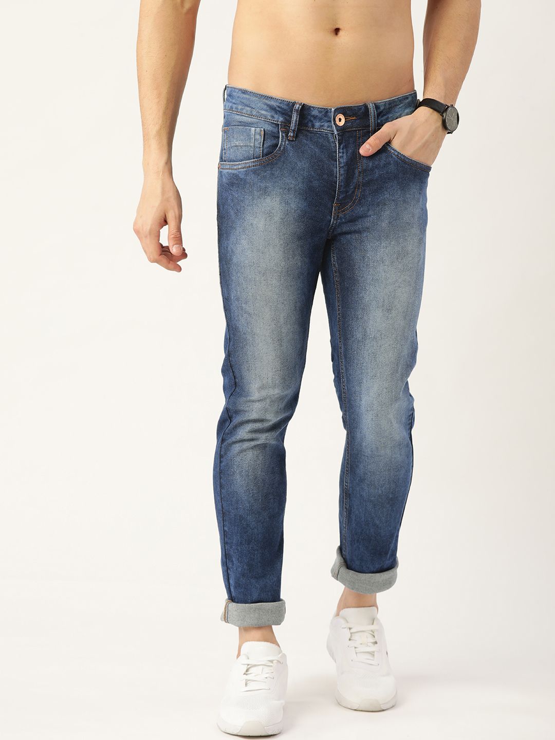 Flying Machine Men Blue Jackson Skinny Fit Low-Rise Light Fade Stretchable Jeans