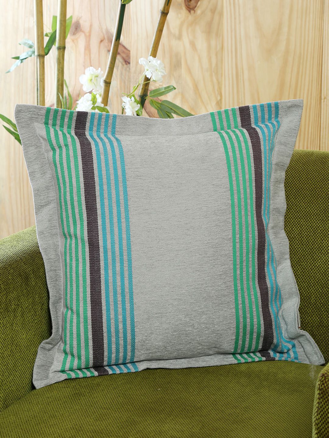MASPAR Grey Single Striped 18'' x 18'' Square Cushion Cover