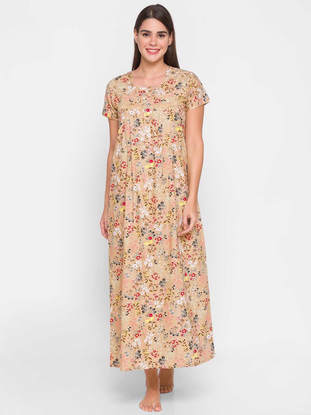 AV2 Beige Printed Maxi Nightdress