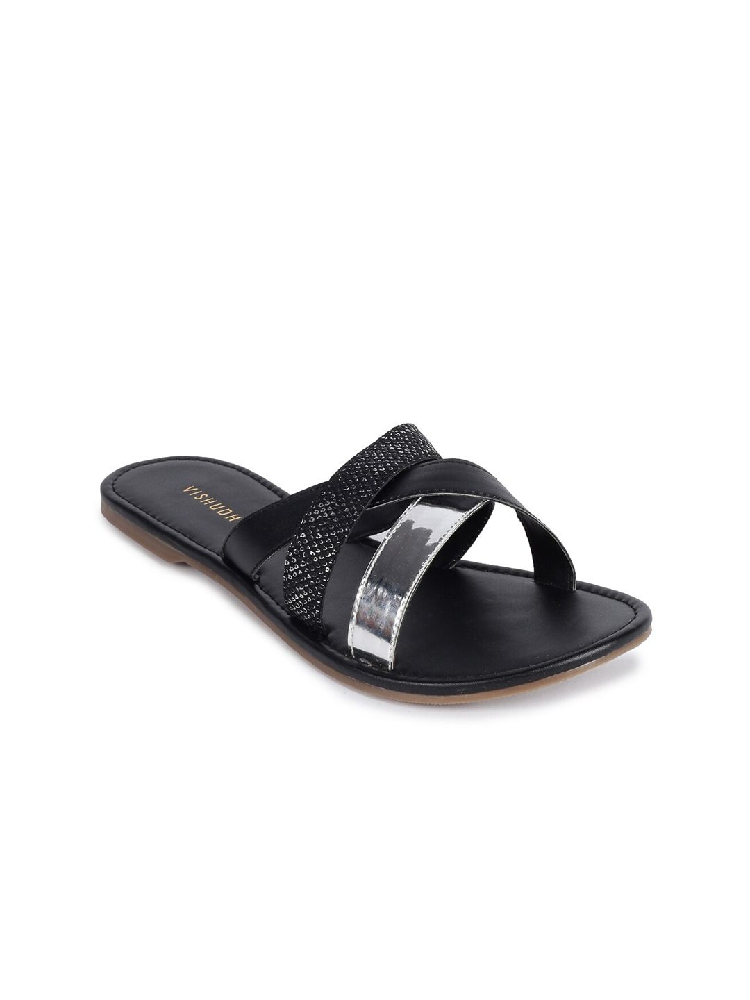 Vishudh Women Black Embellished Open Toe Flats