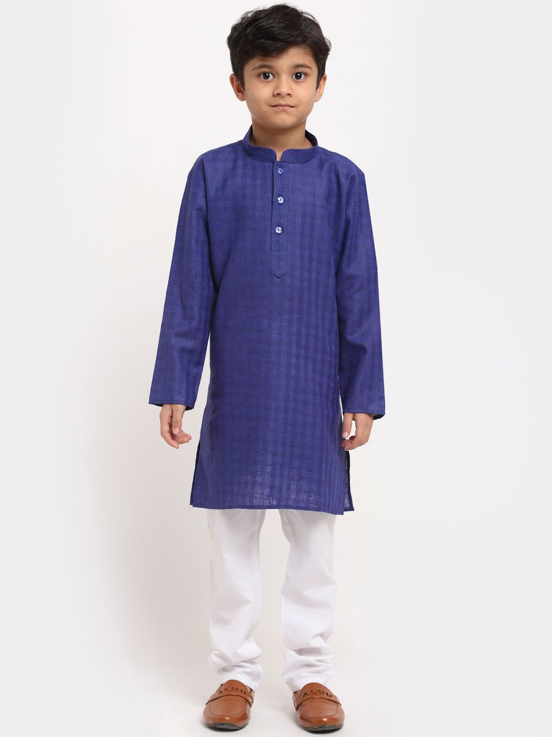 KRAFT INDIA Boys Blue Checked Cotton Kurta