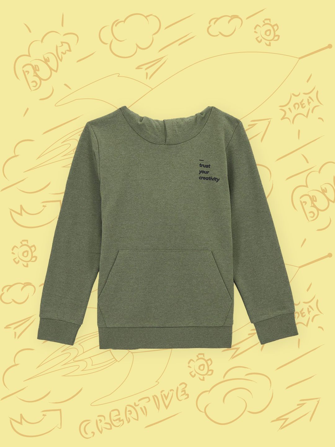 DeFacto Boys Olive Green Printed Back Hooded Sweatshirt