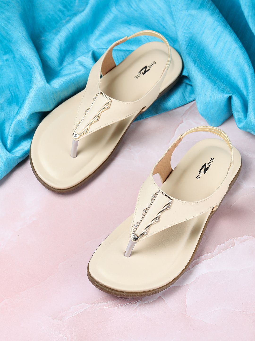 Shezone Women Cream-Coloured Open Toe Flats