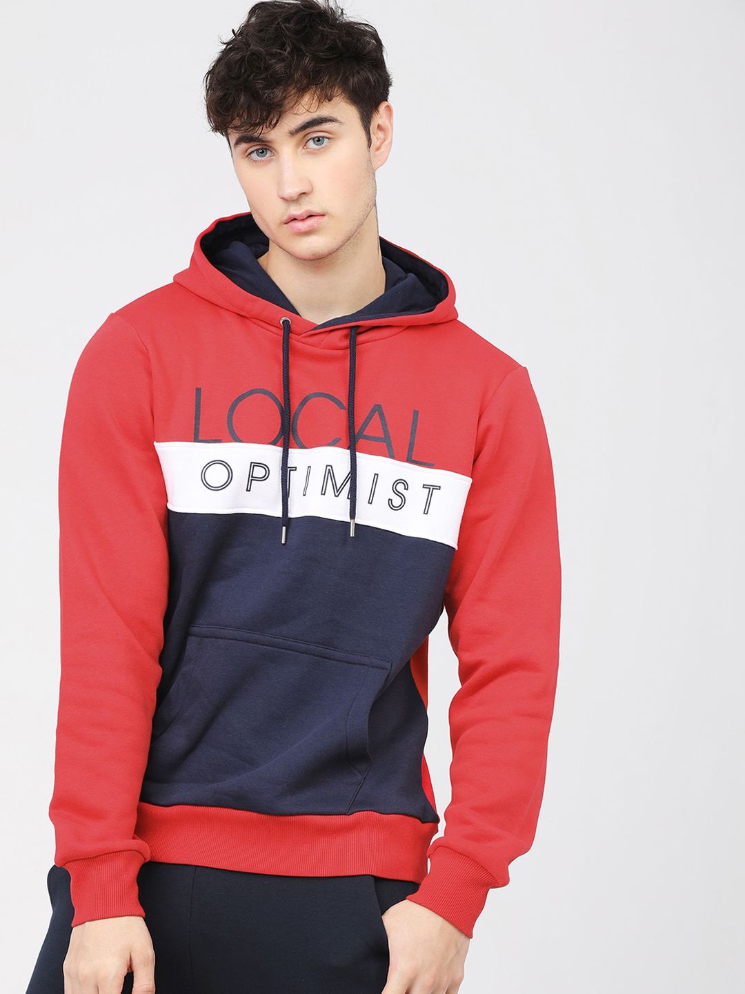 HIGHLANDER Men Red Colourblocked Hooded Sweatshirt