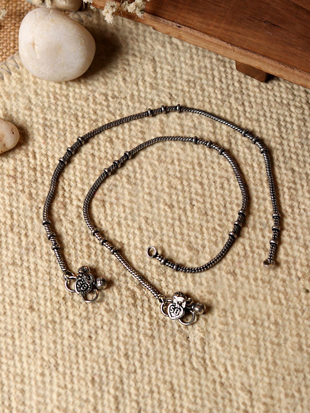 TEEJH Set Of 2 Oxidised Silver-Plated Kuvira Anklets