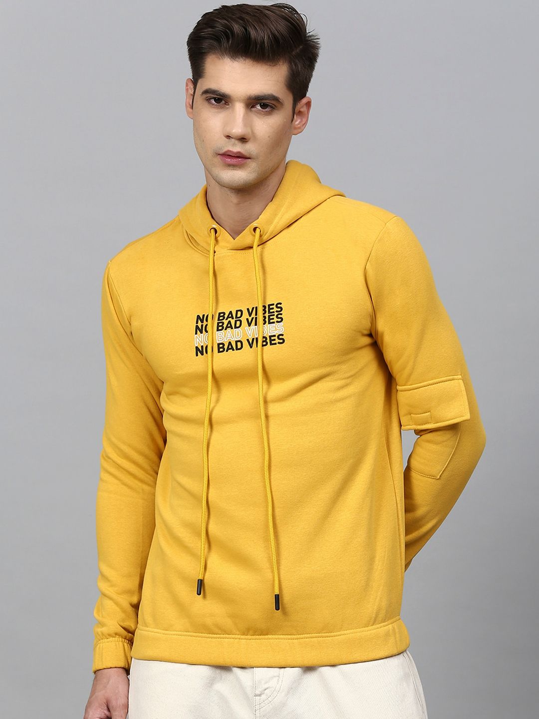 CAHOOT Men Yellow Printed Hooded Sweatshirt