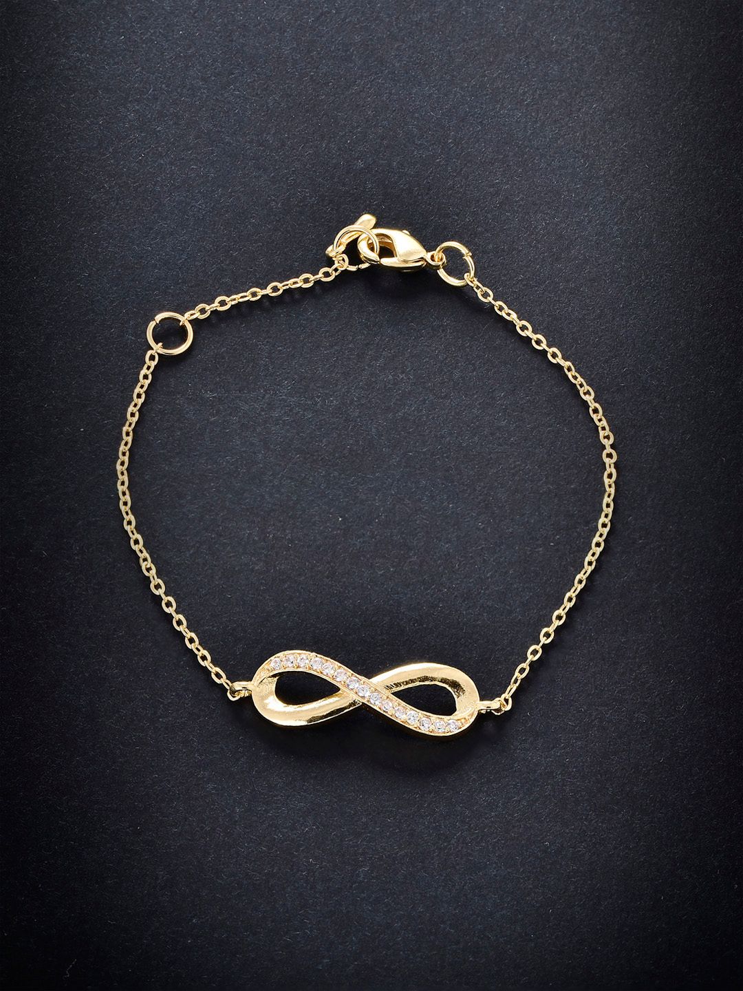 MINUTIAE Women Gold-Toned & White Brass Crystals Handcrafted Gold-Plated Link Bracelet