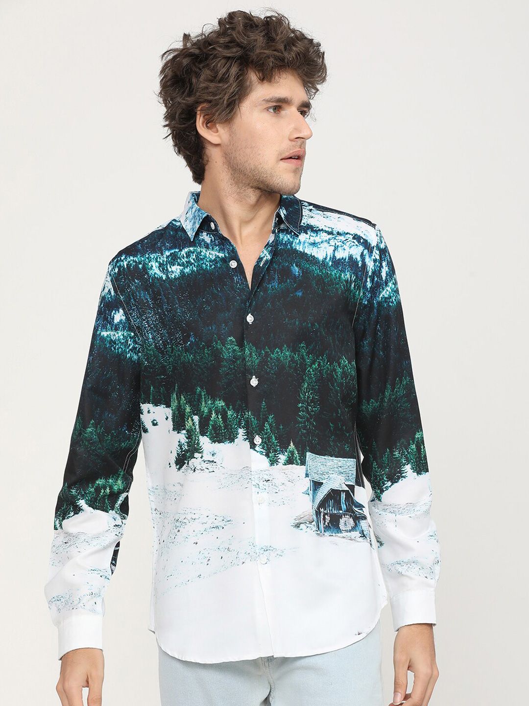 HIGHLANDER Men White Slim Fit Floral Opaque Printed Casual Shirt