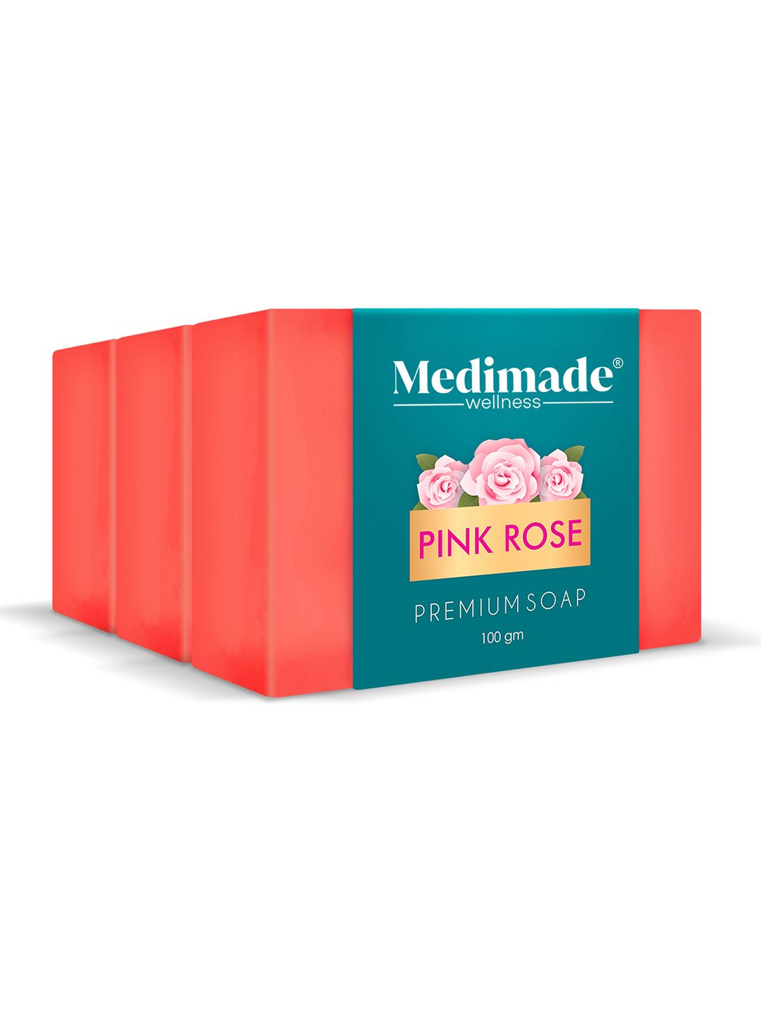 Medimade Set of 3 Pink Rose Skin Brightening Premium Beauty Soap - 100 g Each