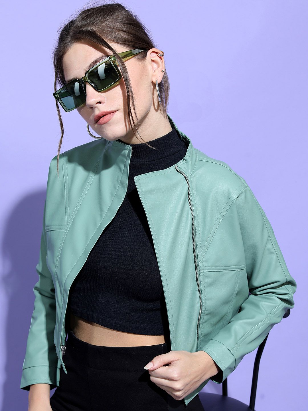 Tokyo Talkies Women Olive Green Crop Sporty Jacket