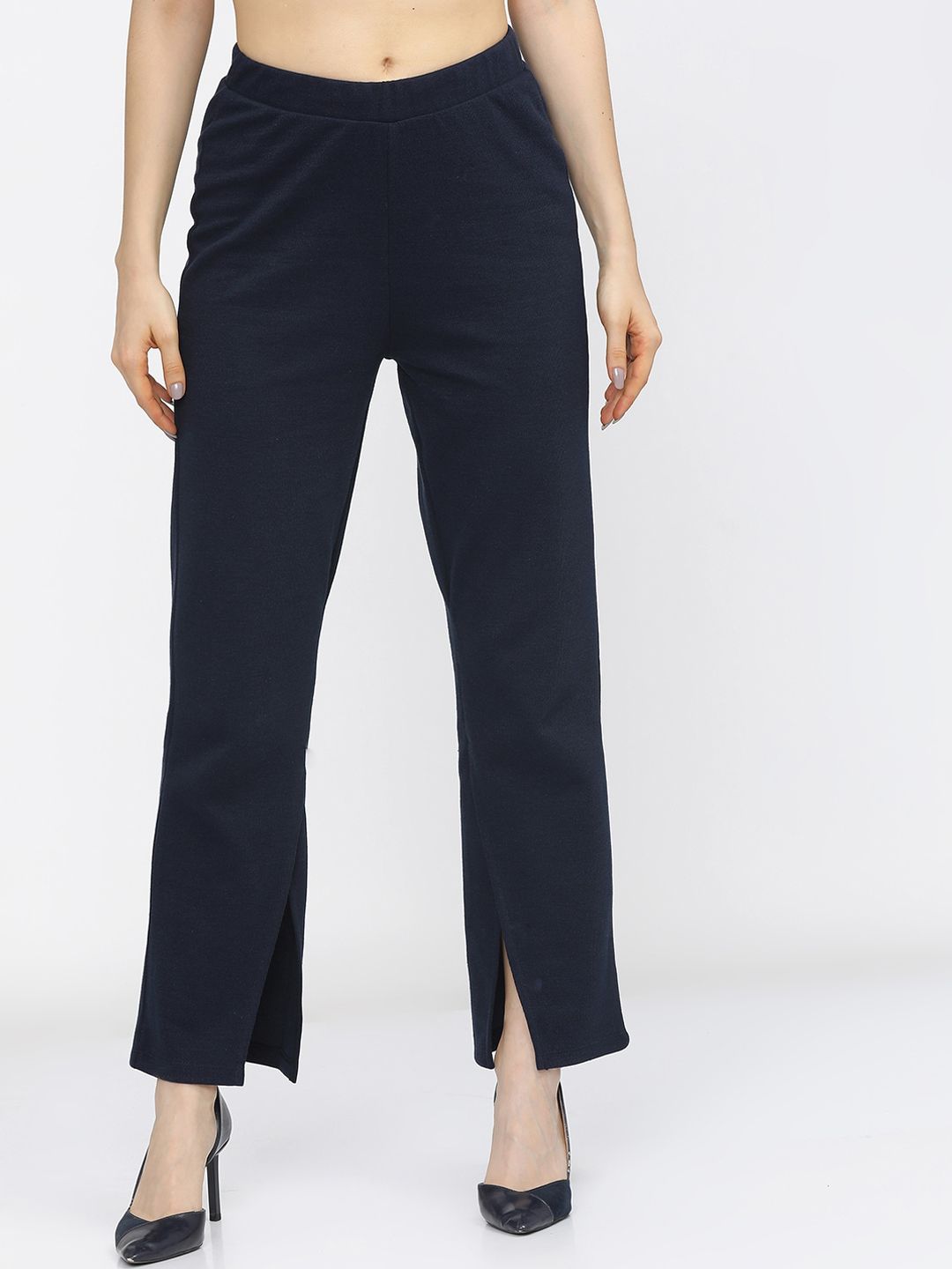 Vishudh Women Navy Blue Bootcut Trousers