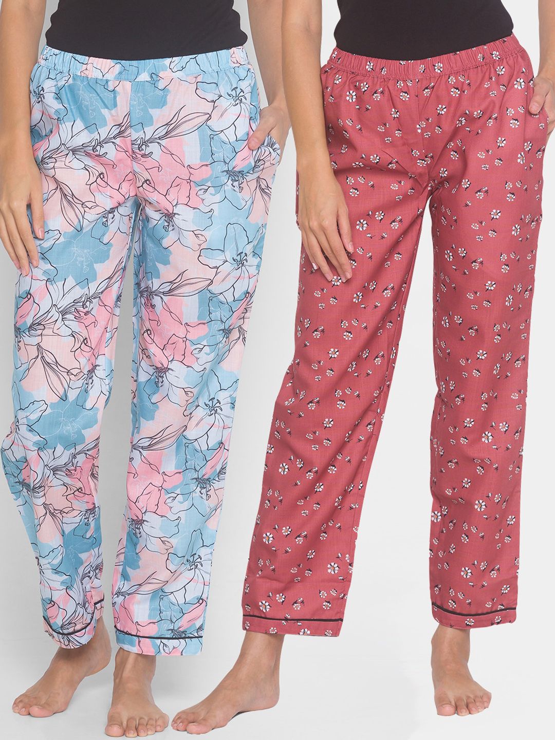 FashionRack Pack of 2 Brown & Blue Printed Lounge Pants