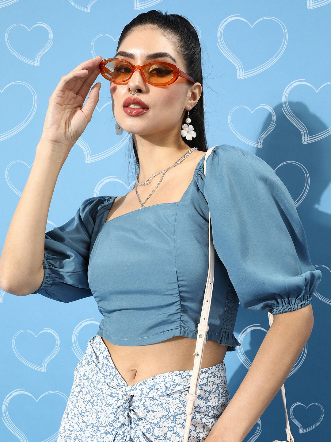 plusS Women Stunning Blue Solid Cropped Top