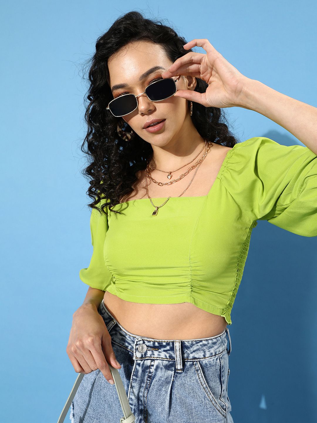 plusS Women Gorgeous Green Solid Cropped Top