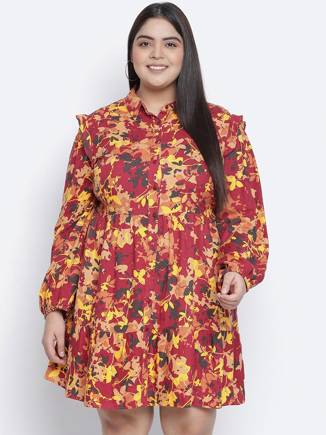 Oxolloxo Multicoloured Floral Crepe A-Line Dress
