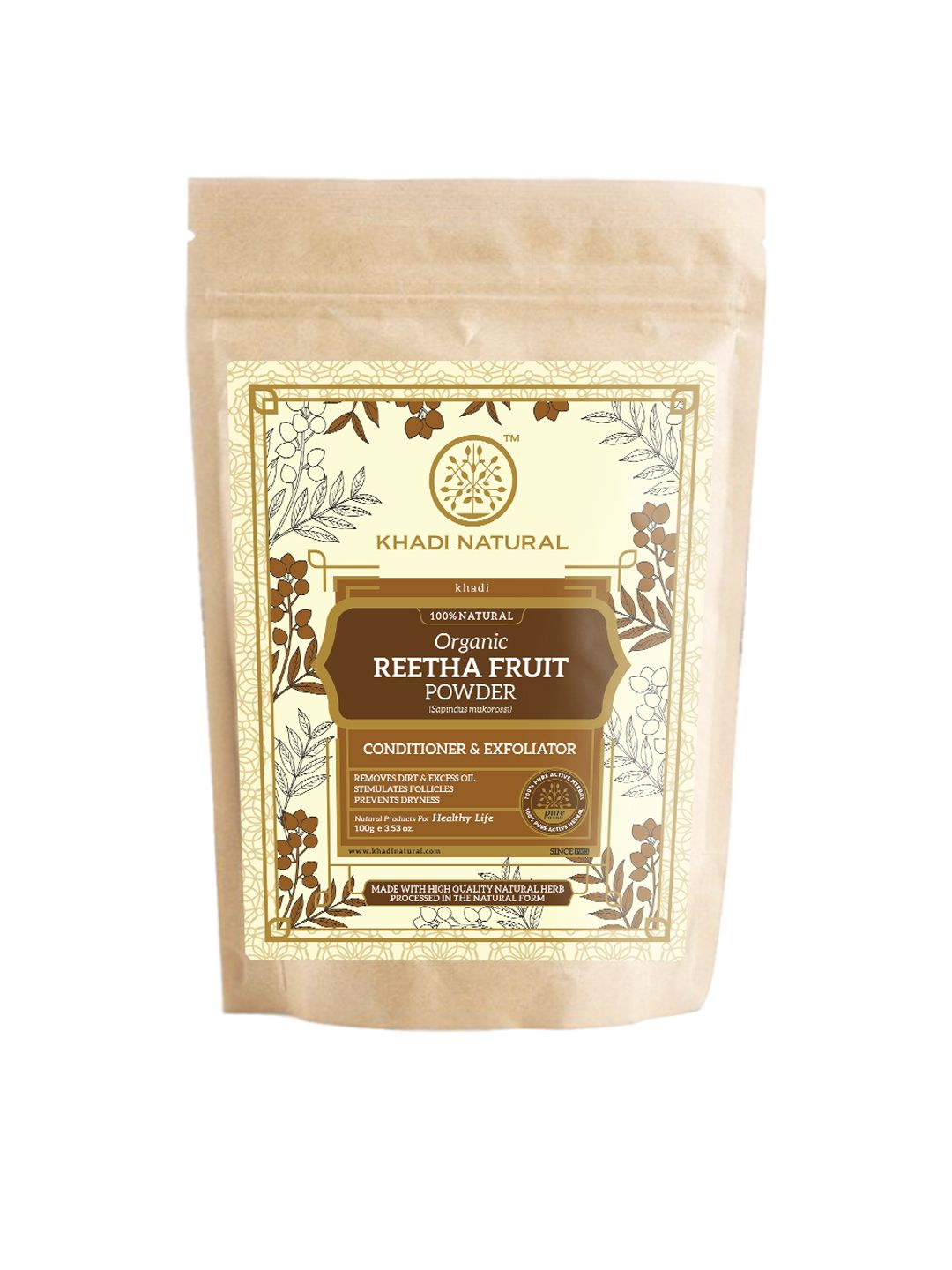 Khadi Natural Reetha Powder to Cleanse Dirt & Oil - 100g