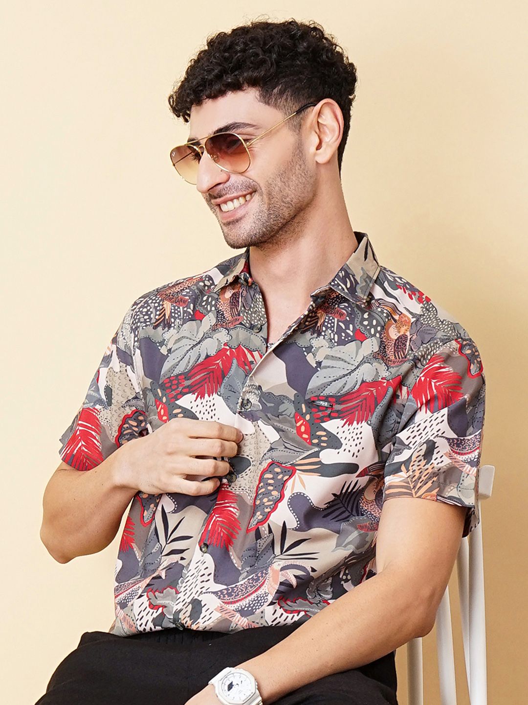The Indian Garage Co Men Slim Fit Tropical Printed Resortwear Shirt