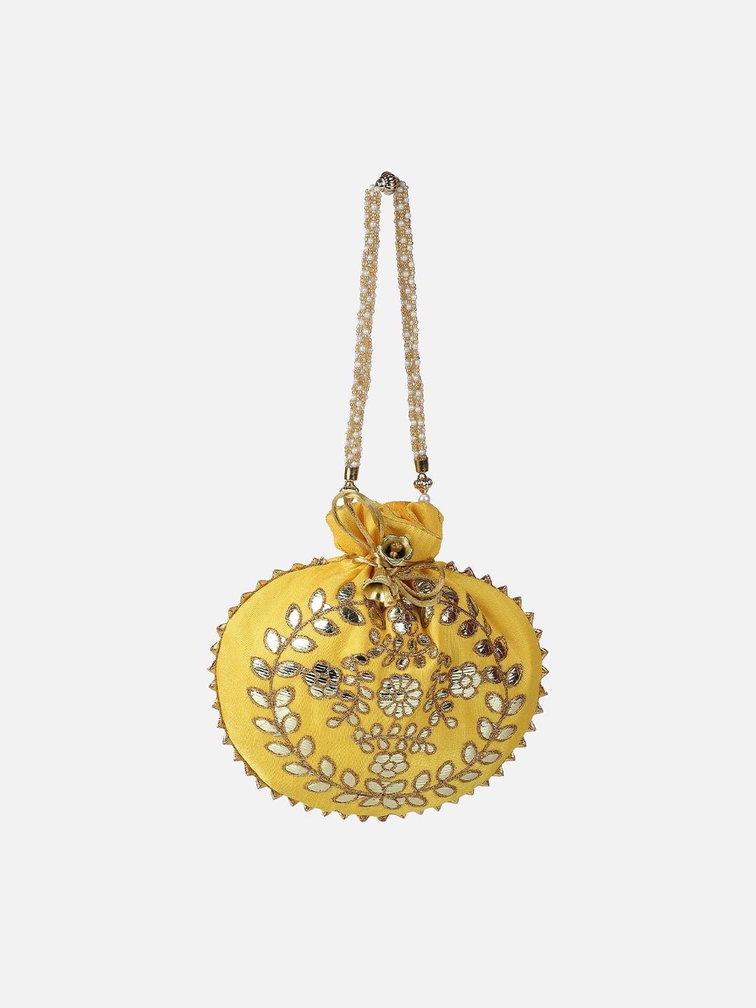 Buy Aditi Wasan Yellow & Gold Toned Embroidered Potli Clutch -  - Accessories for Women