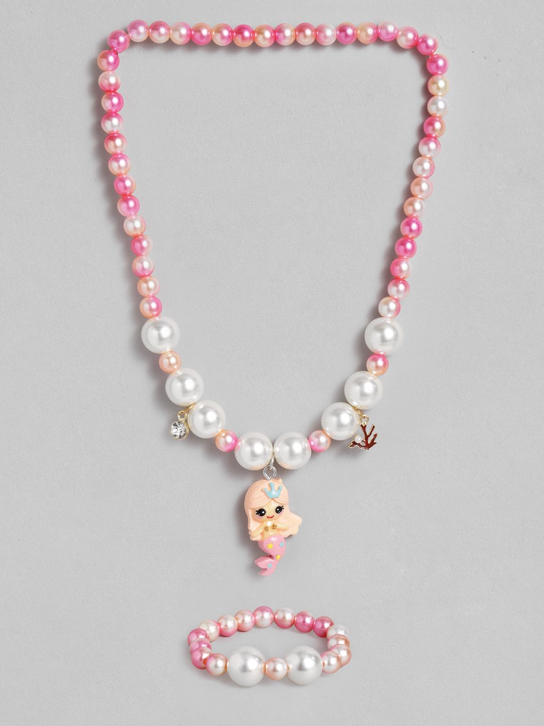 EL REGALO Girls Pink Beaded Necklace  Bracelet Jewellery Set