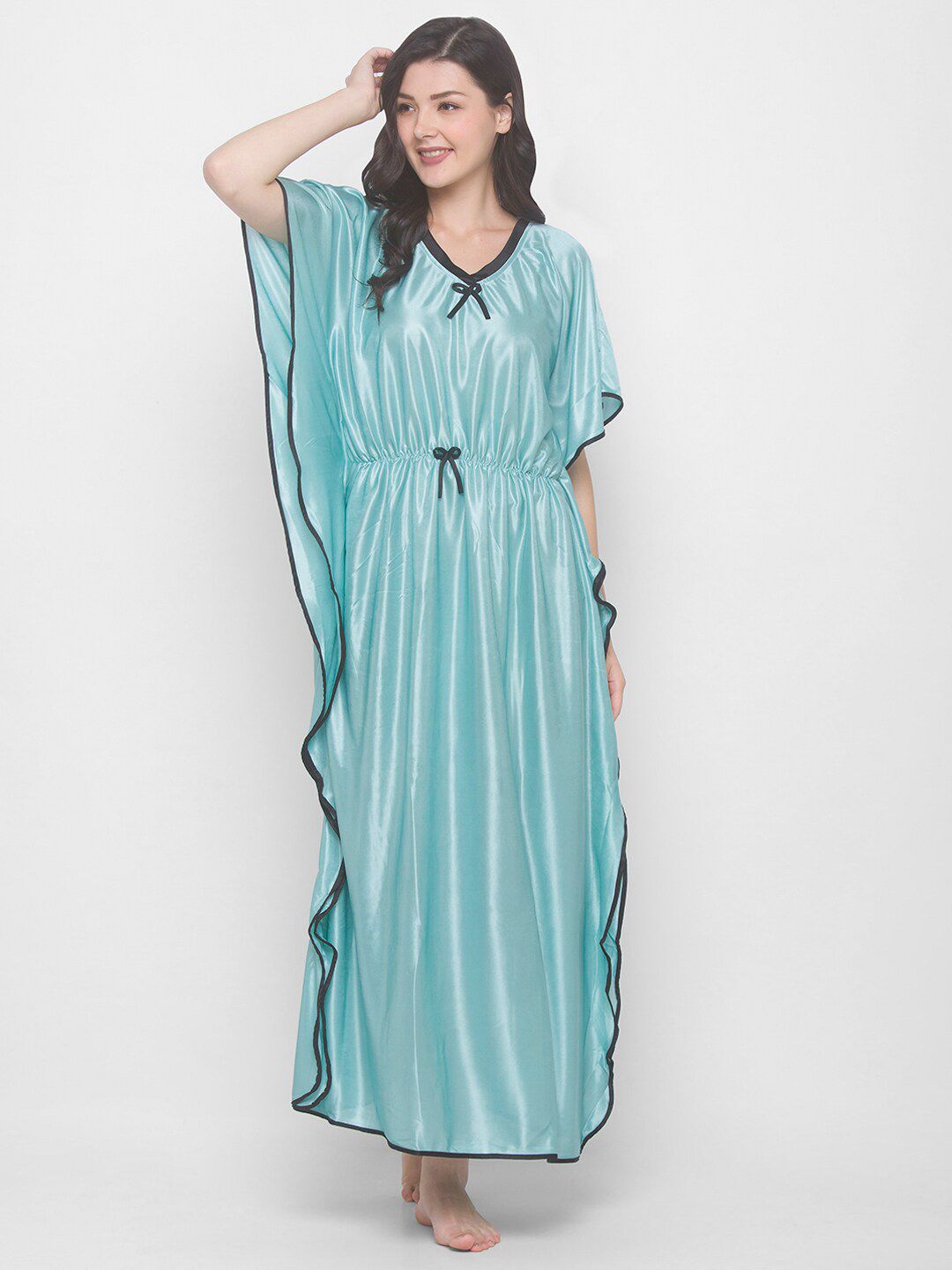 AV2 Green Satin Maxi Kaftan Nightdress