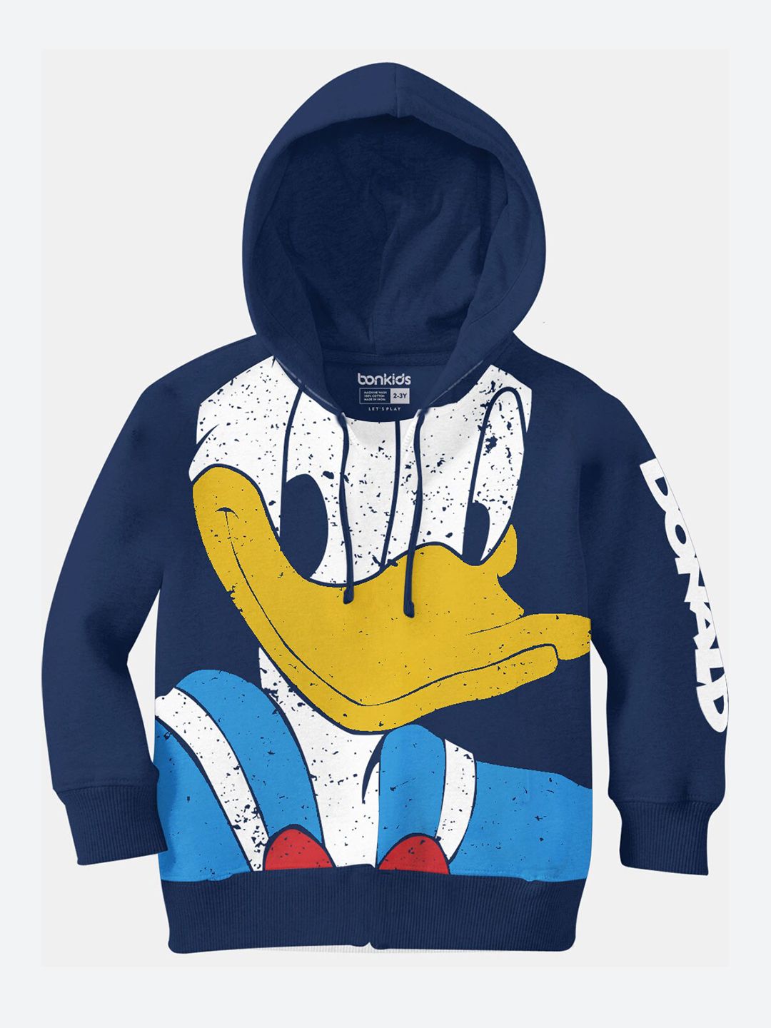 BONKIDS Girls Navy Blue Printed Hooded Sweatshirt