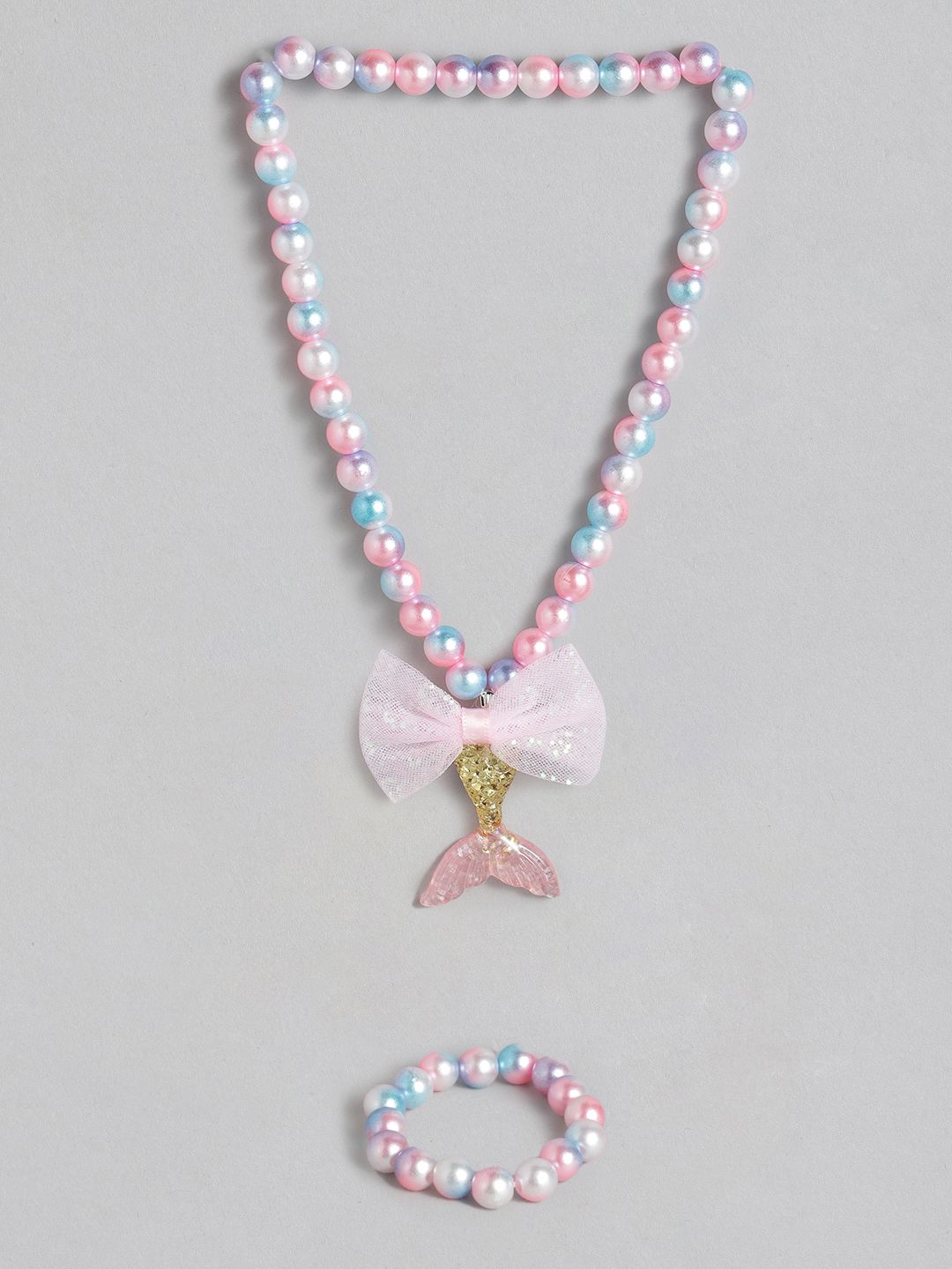 EL REGALO Girls Pink  Blue Beaded Mermaid Jewellery Set