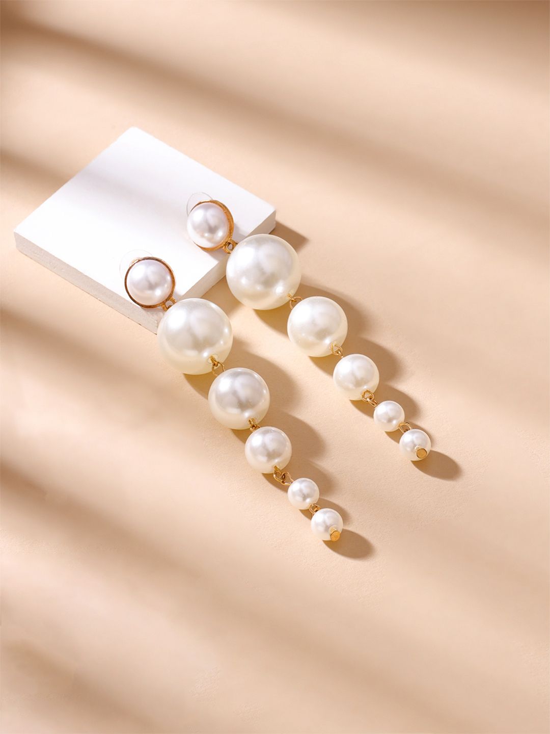 Chimes Pearl Toned Gold-Plated Pearls Drop Earrings