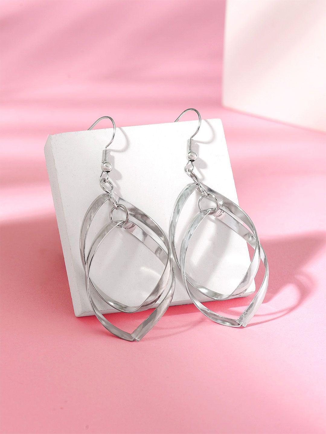 Yellow Chimes Silver-Plated Leaf Shaped Droop Drop Earrings