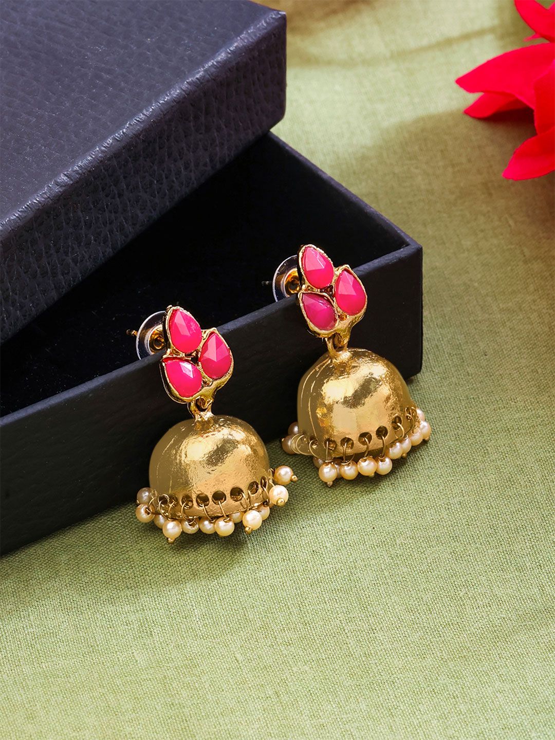 Chimes Latest Design Gold-Plated Stone-Studded Jhumkas