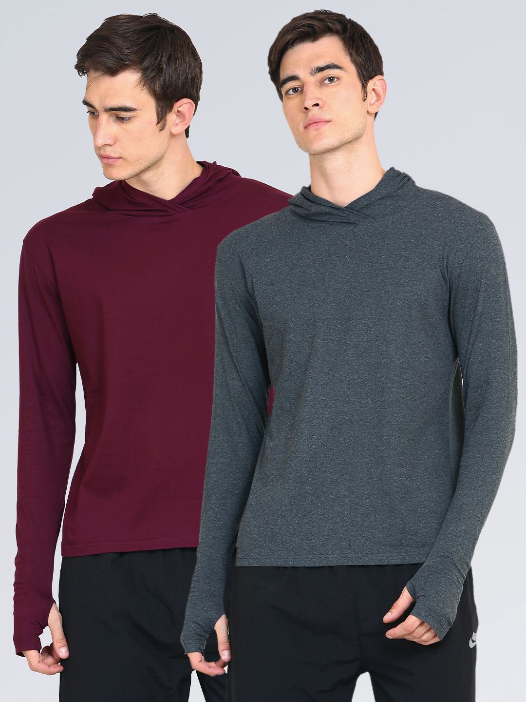 appulse Men Maroon & Charcoal Pack of 2 T-shirts