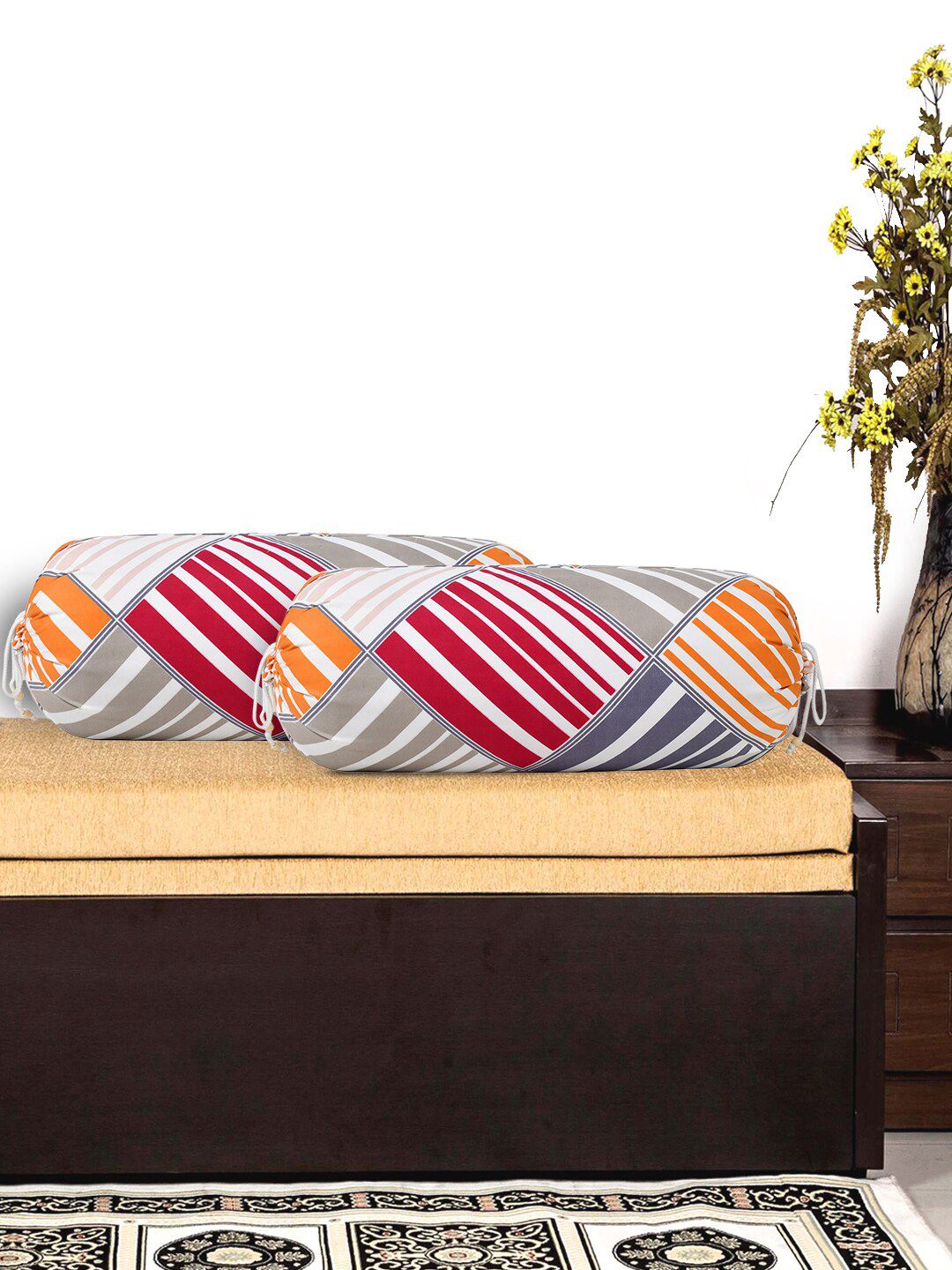 Kuber Industries Set Of 2 Grey & Blue Colourblocked Pure Cotton Bolster Covers