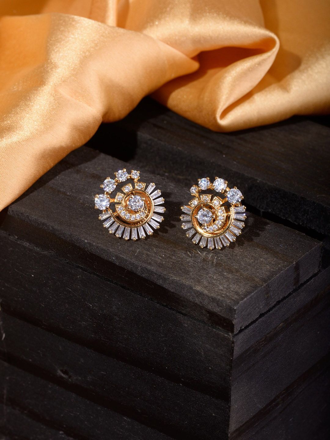 Saraf RS Jewellery Gold-Plated & White AD Studded Contemporary Studs Earrings