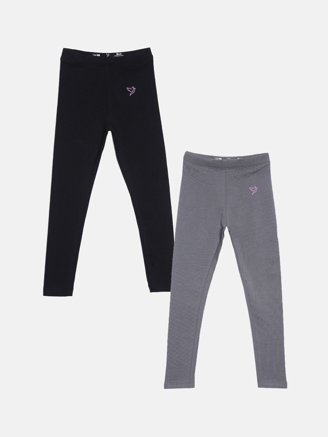 Girls Pack Of 2 Solid Pure Cotton Tailored-Fit Ankle-Length Leggings