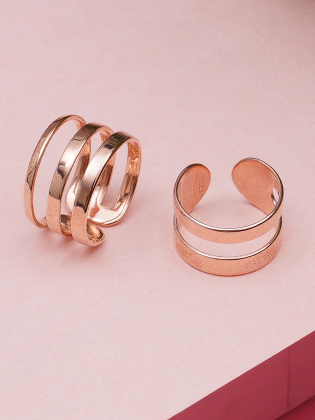 KARATCART Set of 2 Rose Gold-Plated Elegant Couple Adjustable Band Ring
