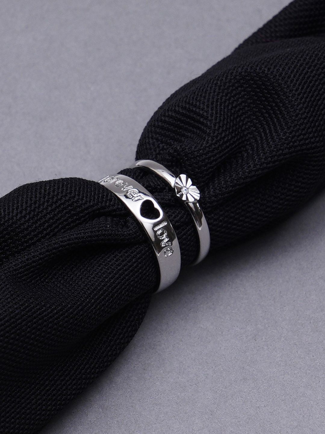 KARATCART Silver-Plated Couple Adjustable Ring
