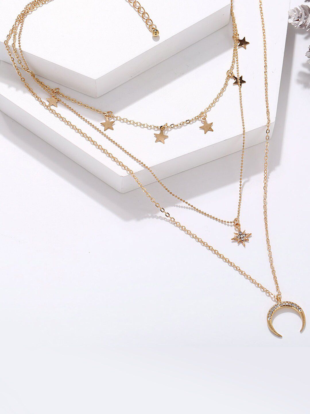 Buy Vembley Gold Plated Triple Layered Stars & Moon Pendant Necklace -  - Accessories for Women