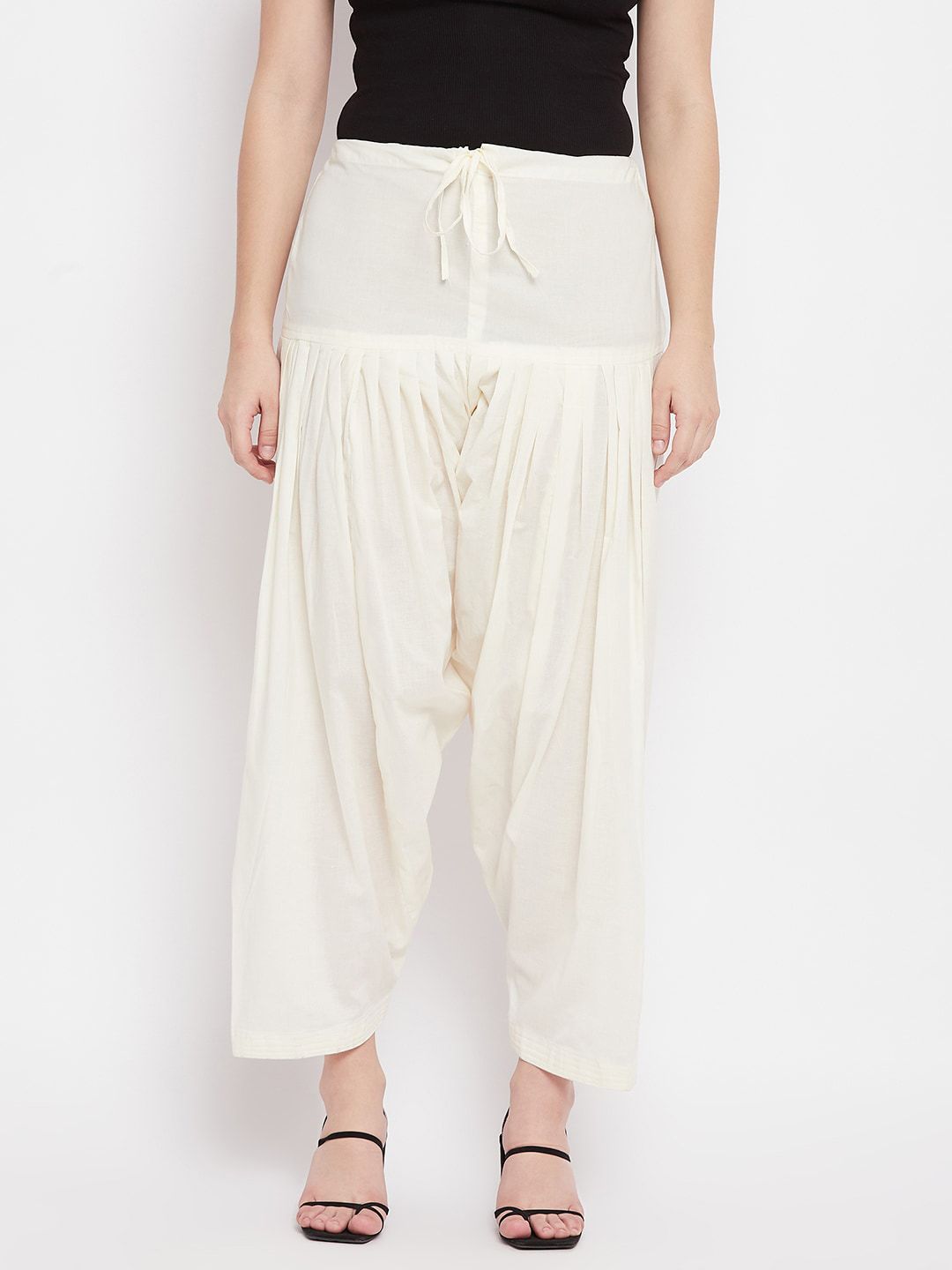 Clora Creation Women Cream-Coloured Solid Loose-Fit Pure Cotton Salwar