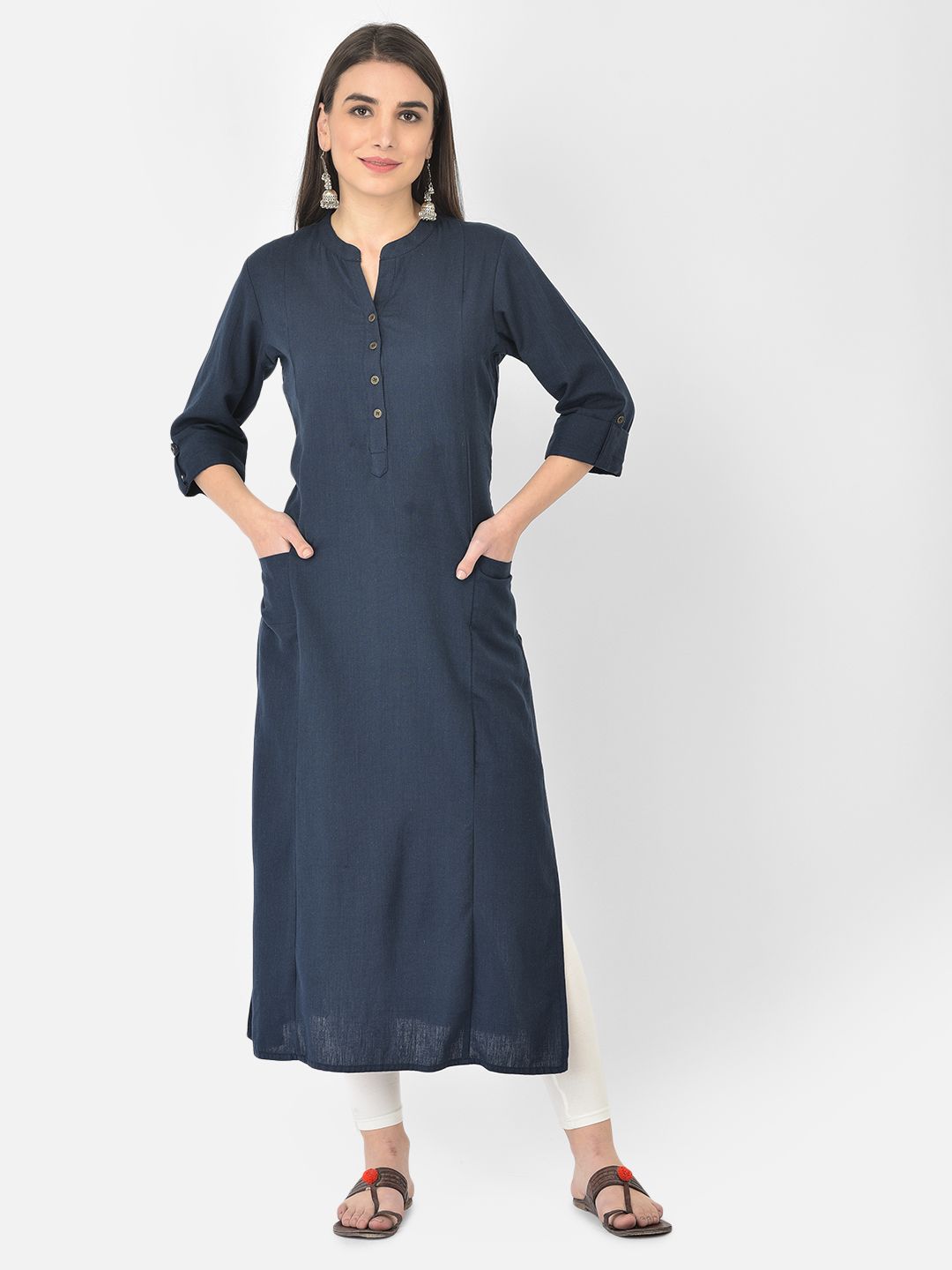Pistaa Women Navy Blue Cotton Kurta