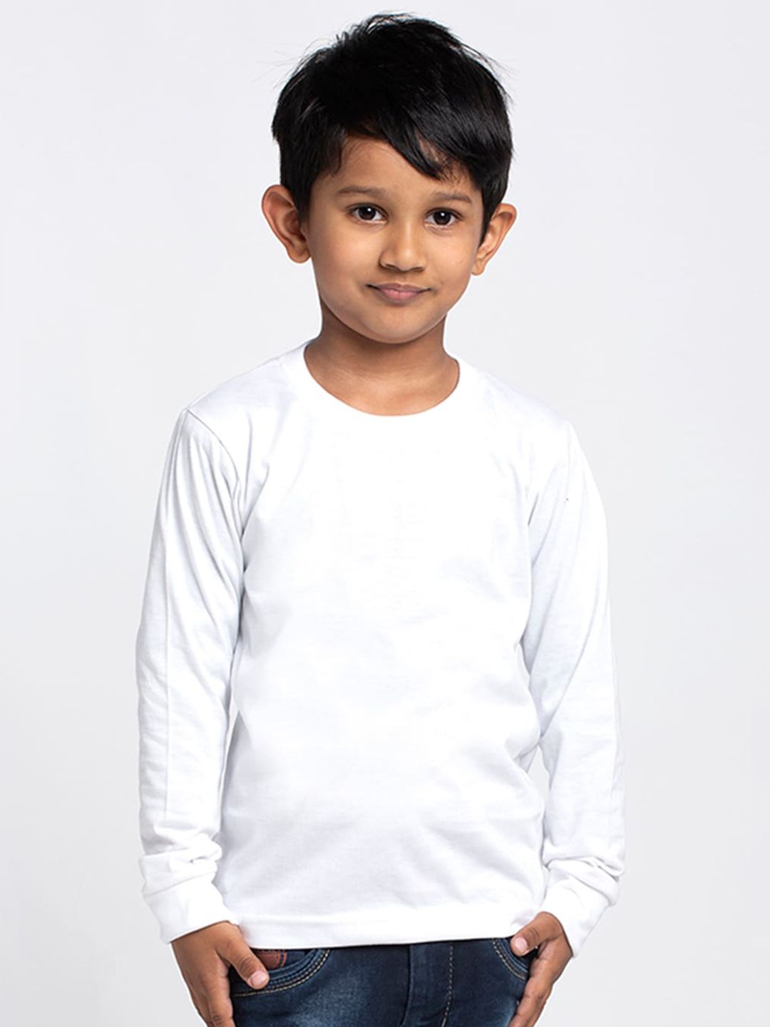 Friskers Boys White Solid T-shirt
