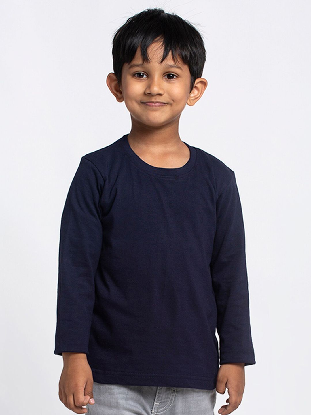 Friskers Boys Navy Blue Solid Cotton T-shirt