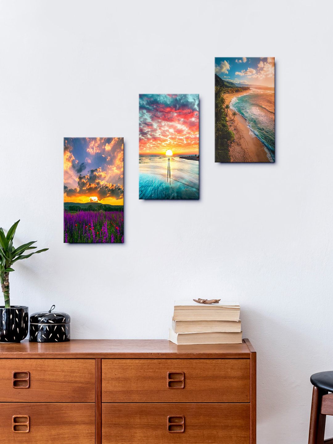 999Store Sunset MDF 3 Pcs Wall Living Room Rectangle Paintings Wall Art -12.52 x 8In