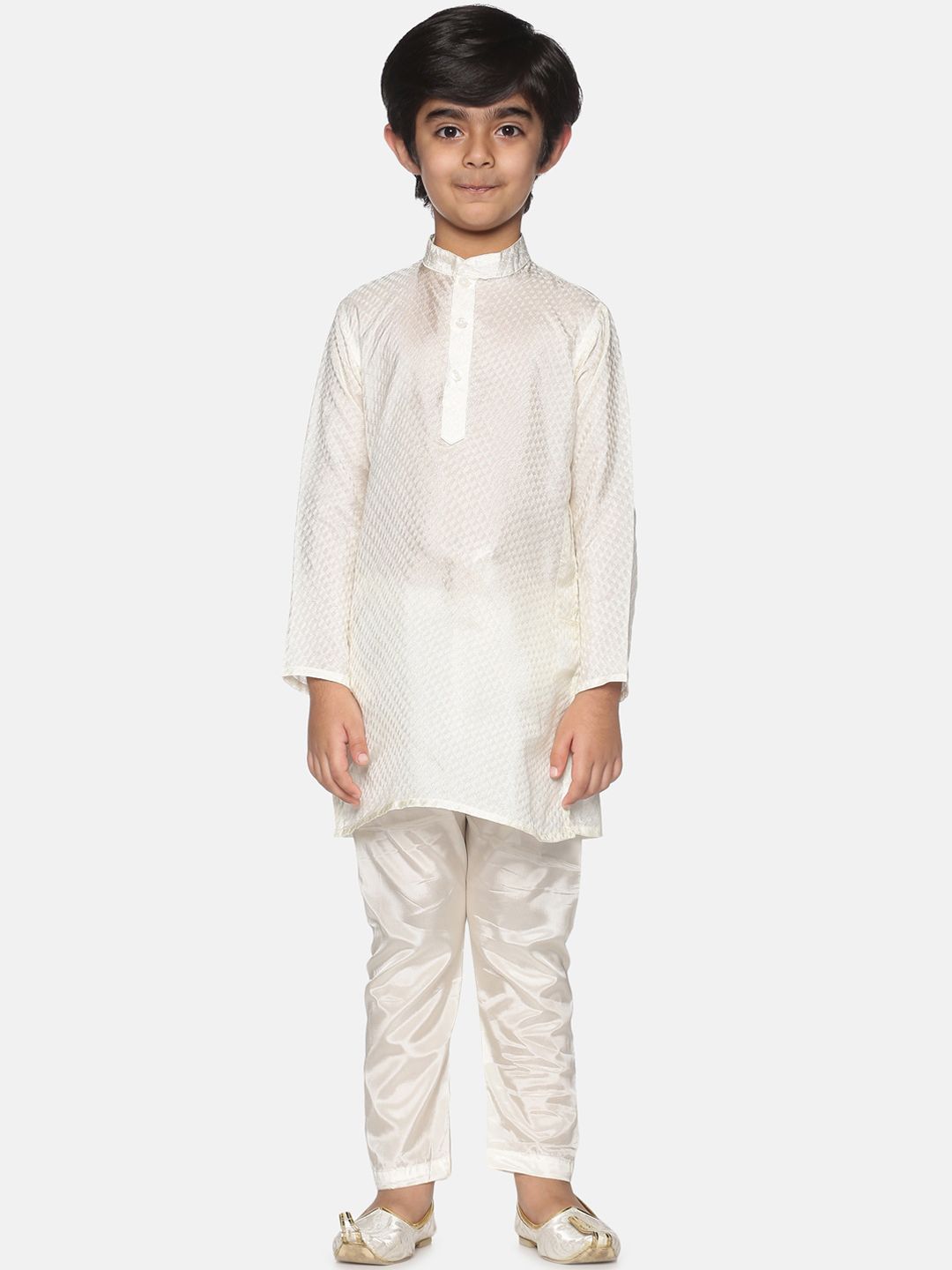 Sethukrishna Boys Cream-Coloured Kurta with Pyjamas