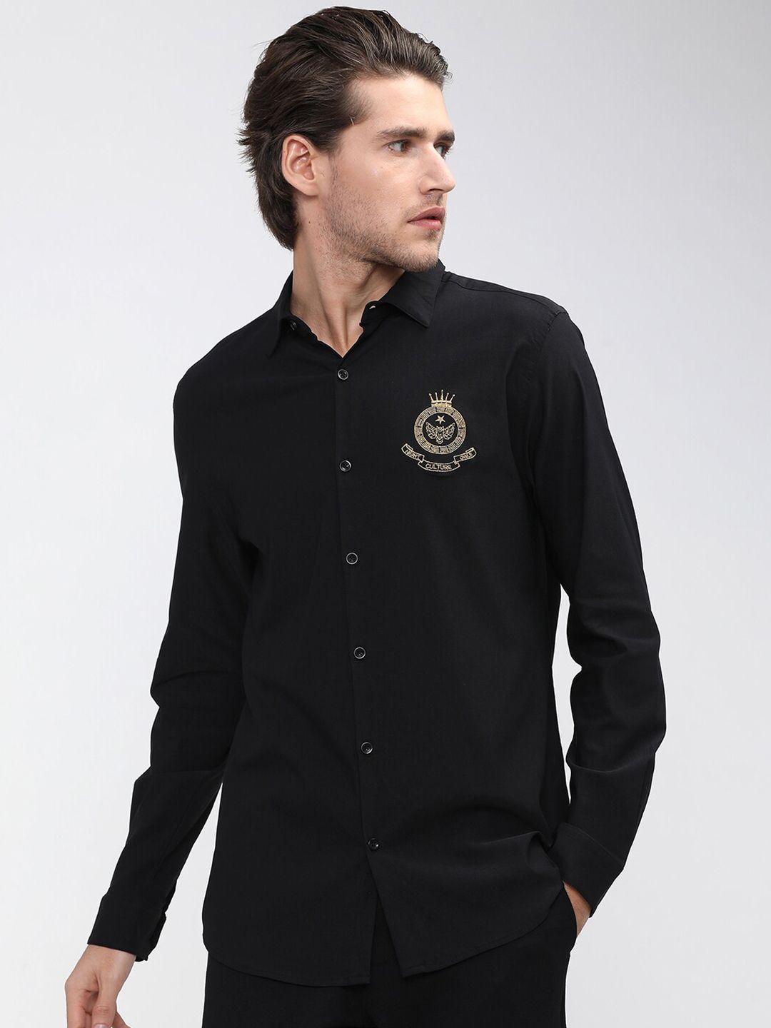 HIGHLANDER Men Black Solid Slim Fit Casual Shirt