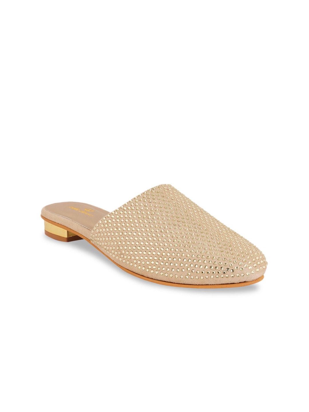 pelle albero Women Gold-Toned Embellished Party Block Mules