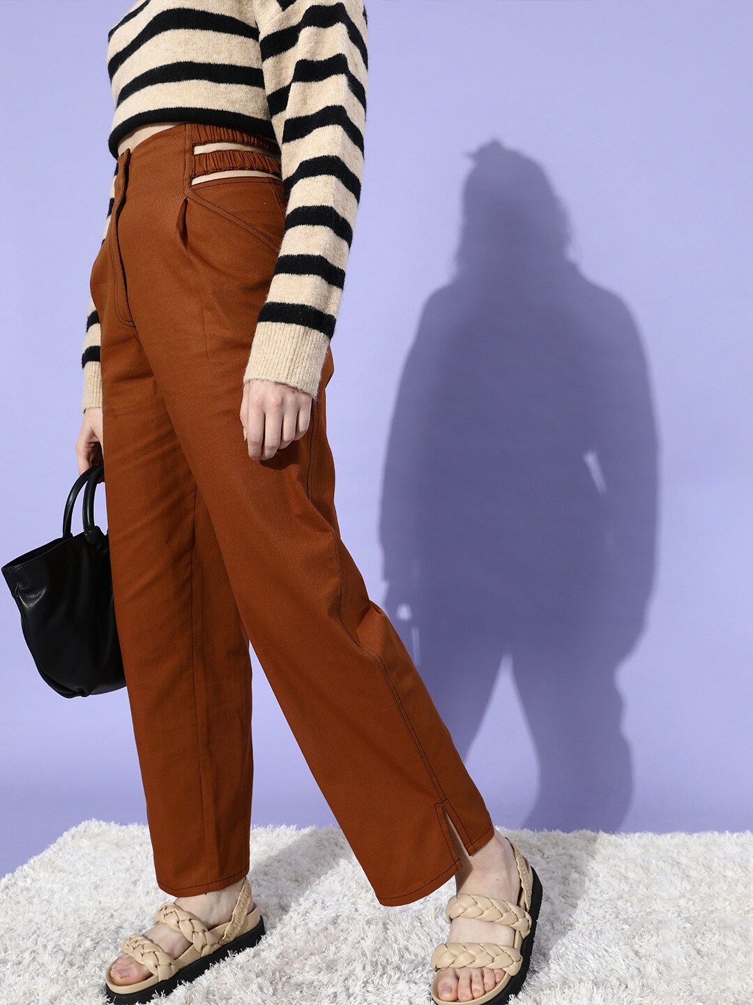 [Size 32, 34] STREET 9 Women Chic Rust Solid High-Rise Trousers