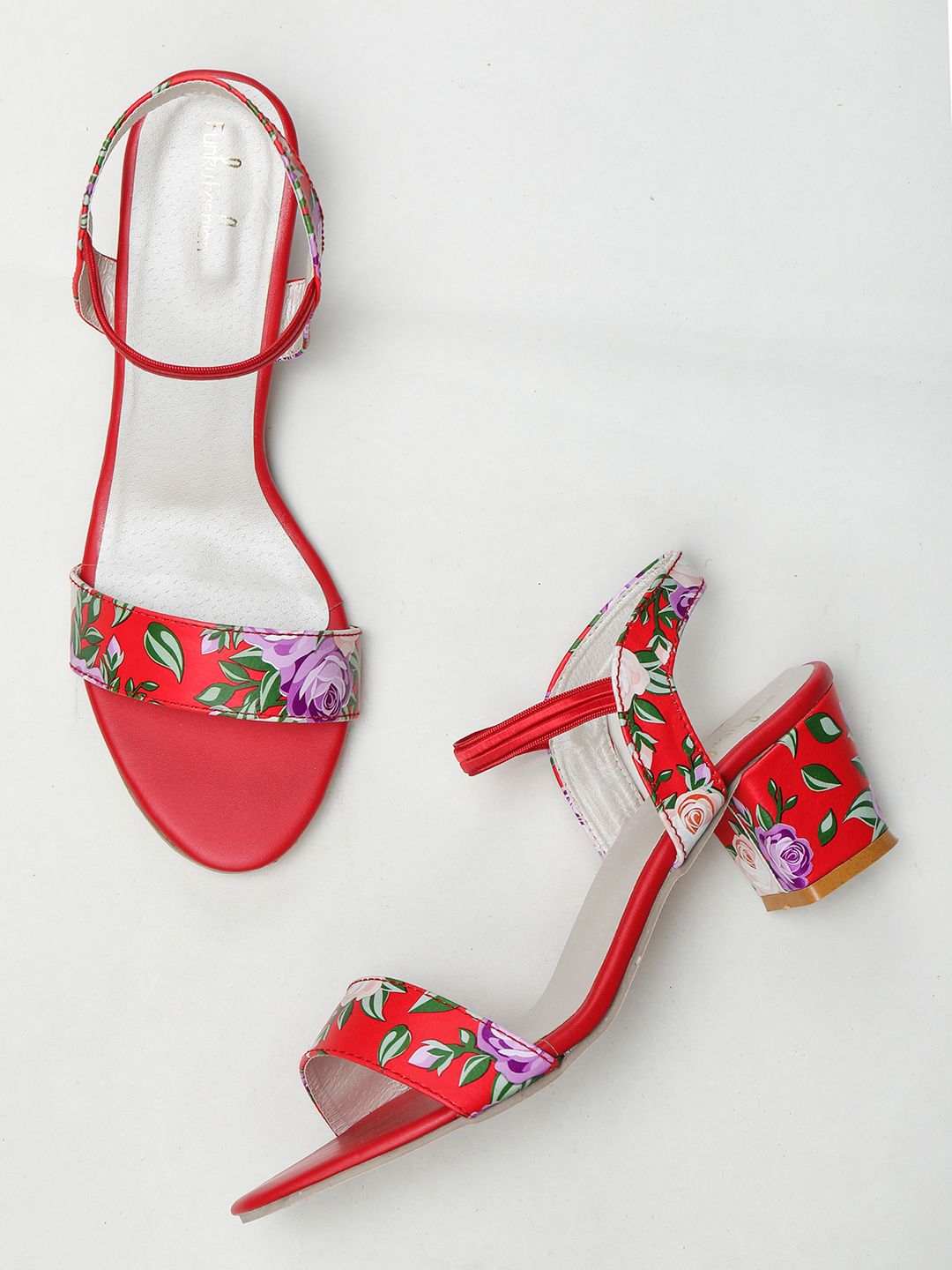 Funku Fashion Red & White Printed Block Sandals