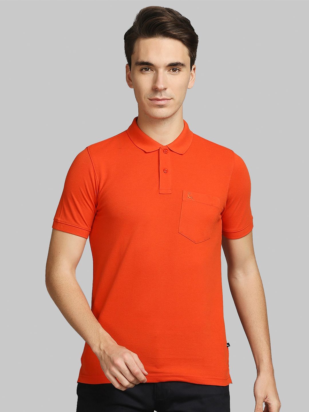 Parx Men Orange Solid Polo Collar T-shirt