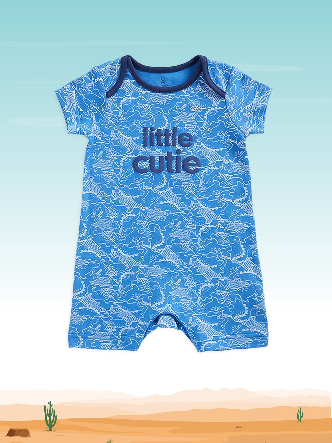 mothercare Infant Boys Blue Printed Pure Cotton Romper
