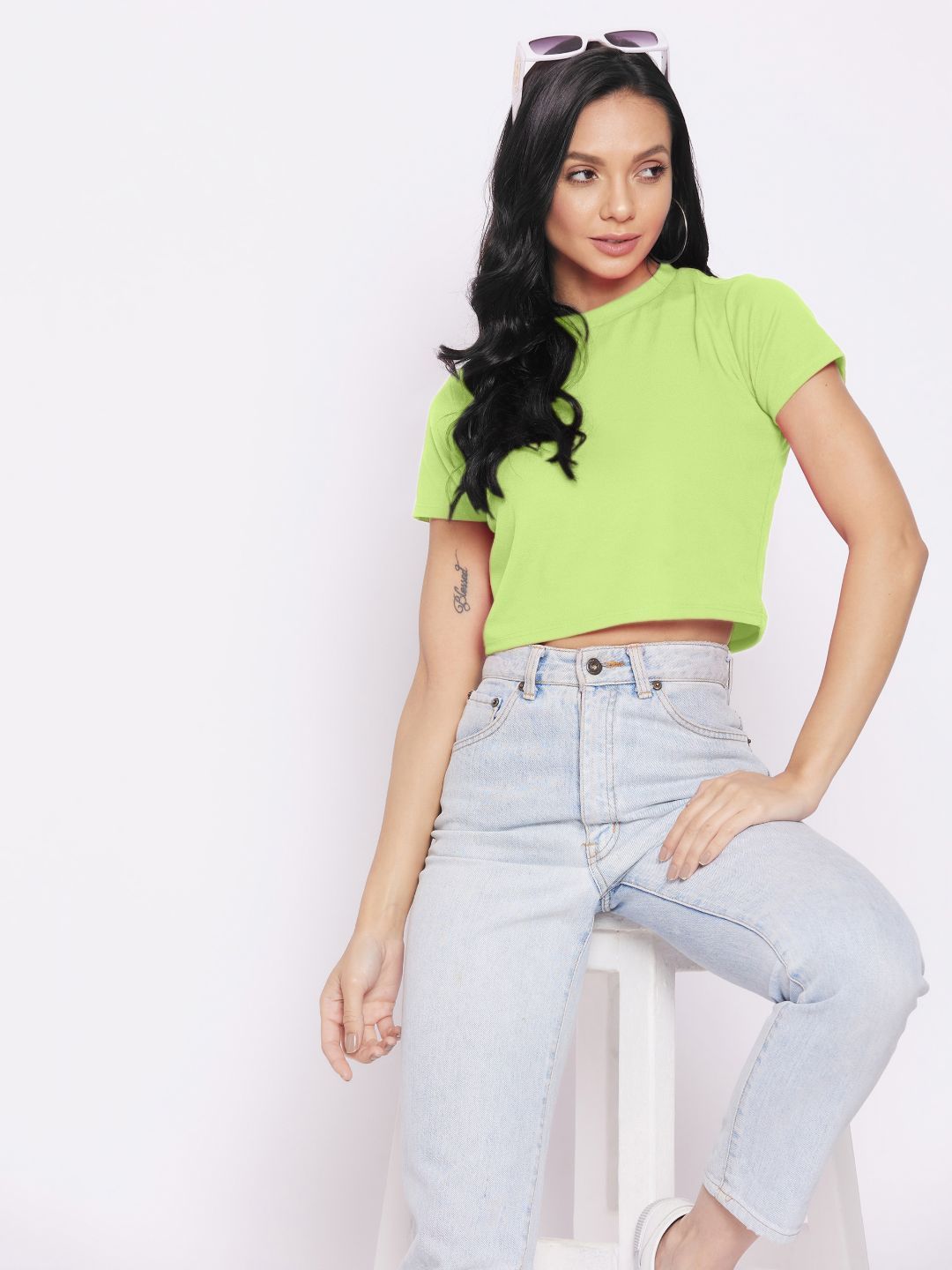 Uptownie Lite Green Solid Stretchable Fitted Basic Top