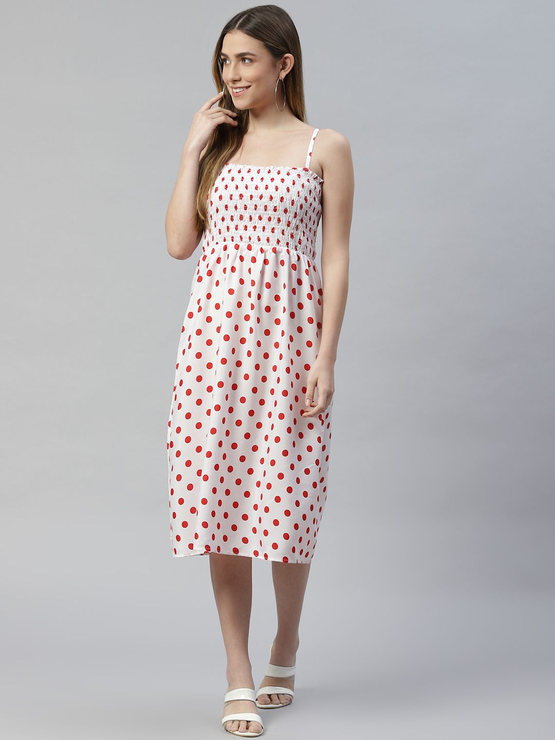 VARUSHKA White & Red Crepe Midi Dress
